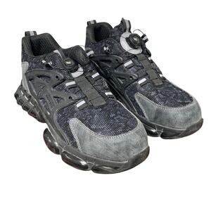 Qingruipai Mens 10.5 Black Mesh Steel Toe Puncture Proof Tightening Button Shoes